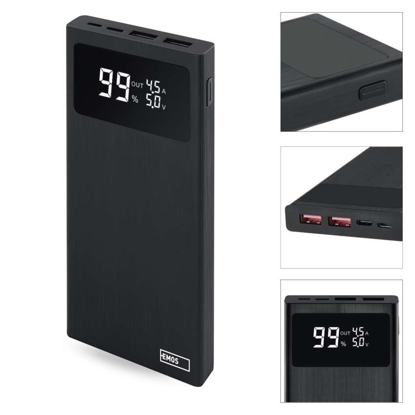 Powerbank EMOS BetaQ 10, 10 000 mAh, 22,5 W, schwarz