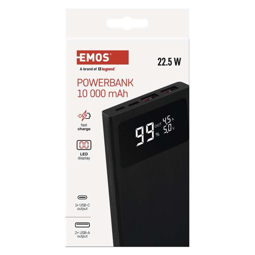 EMOS Powerbank BETAQ 20, 20 000 mAh, 22,5 W, fekete