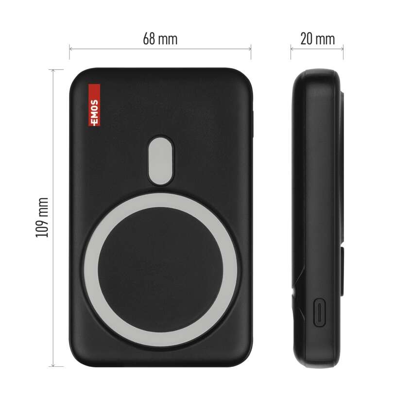 EMOS Powerbank WI 1023D, 10 000 mAh, 22,5 W+Wireless, fekete
