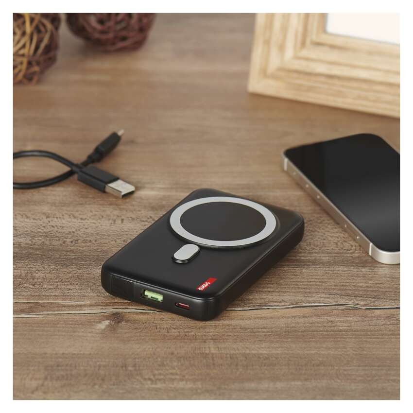 EMOS Powerbank WI 1023D, 10 000 mAh, 22,5 W+Wireless, fekete