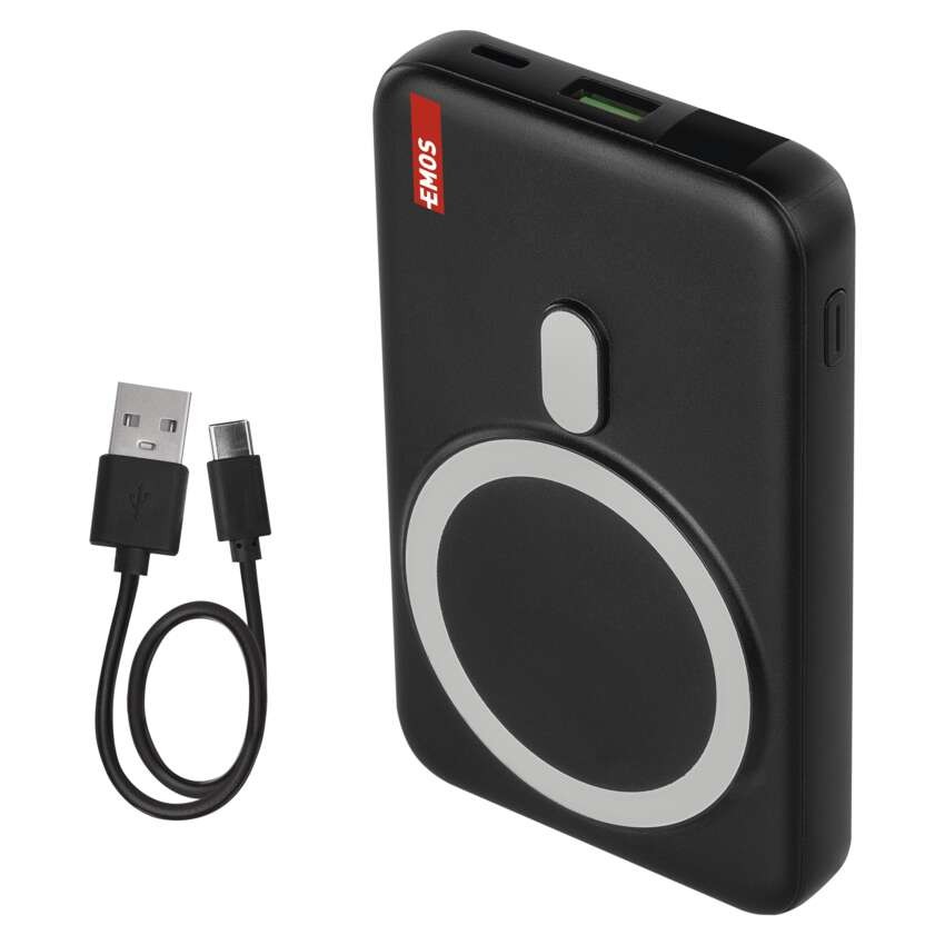 EMOS Powerbank WI 1023D, 10 000 mAh, 22,5 W+Wireless, fekete