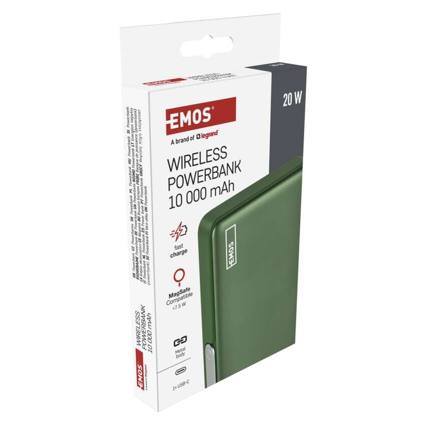 EMOS Powerbank WI 1031, 10 000 mAh, 20 W+Wireless, army-green