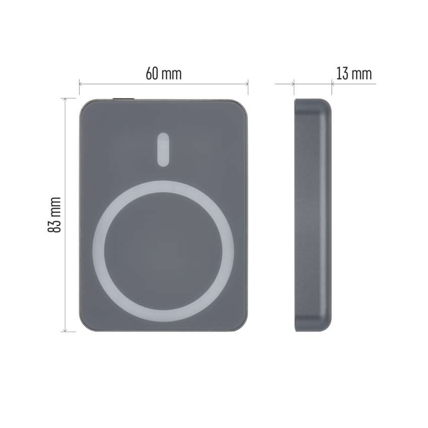 EMOS Powerbank WI 522, 5 000 mAh, 20 W+Wireless, szürke