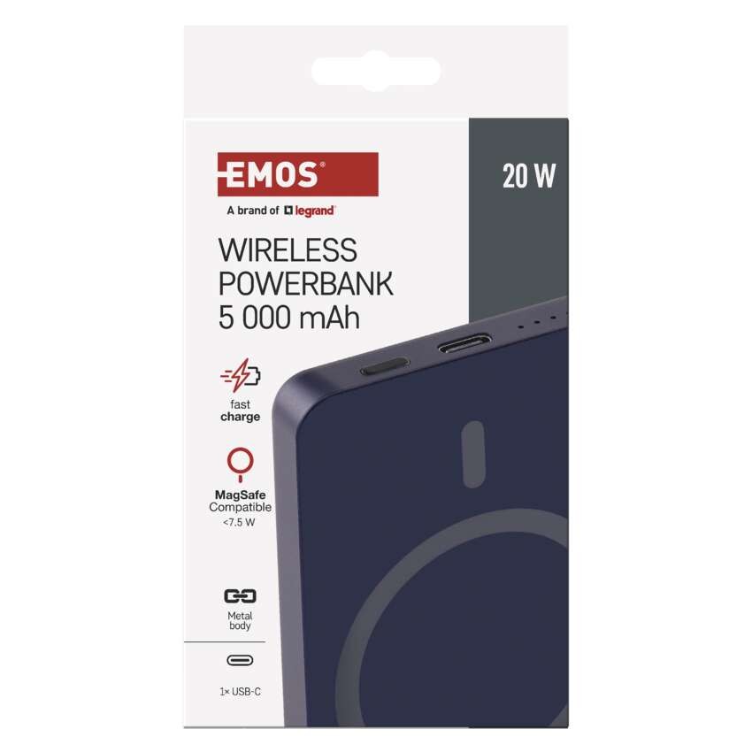 EMOS Powerbank WI 522, 5 000 mAh, 20 W+Wireless, kék