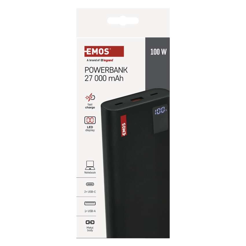 EMOS Powerbank NTBF30, 27 000 mAh, 100 W PD, fekete