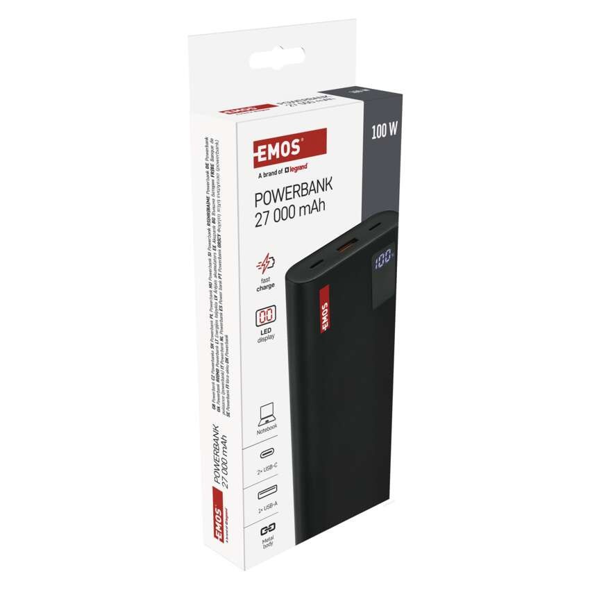 EMOS Powerbank NTBF30, 27 000 mAh, 100 W PD, fekete