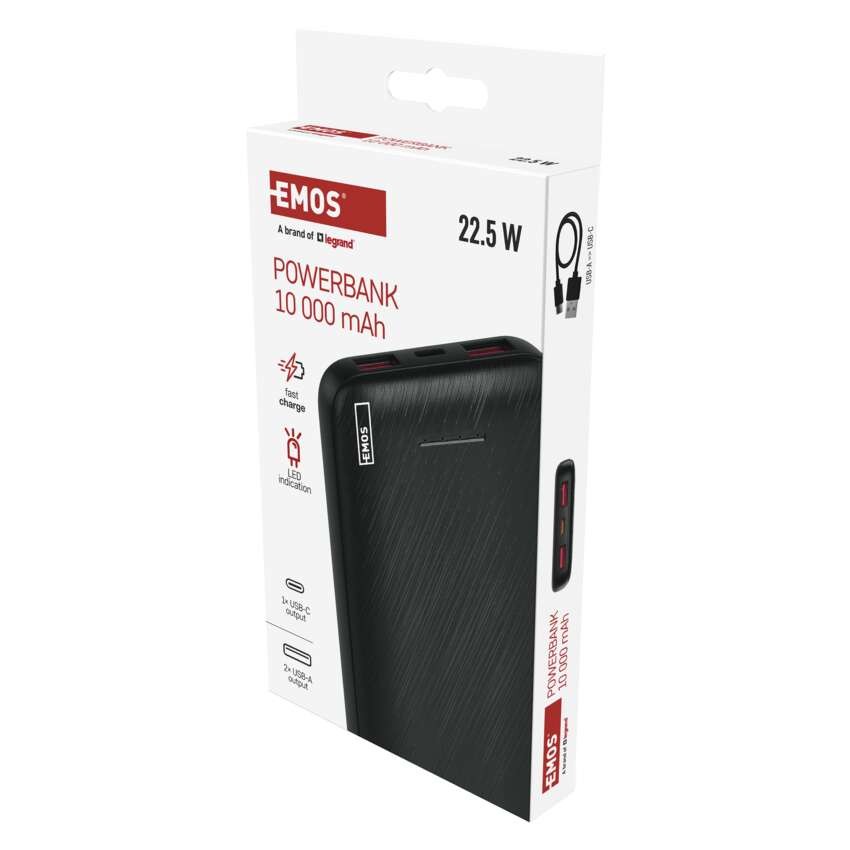 EMOS AlphaQ3 powerbank, 10 000 mAh, 22,5 W, črni