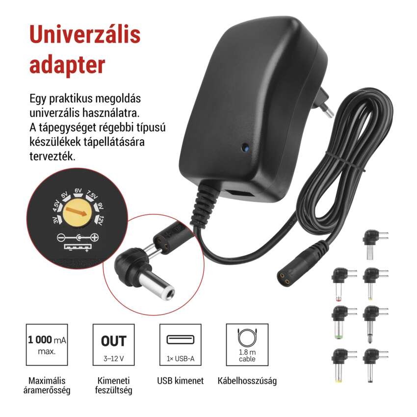 EMOS Univerzális töltőadapter 1000mA USB