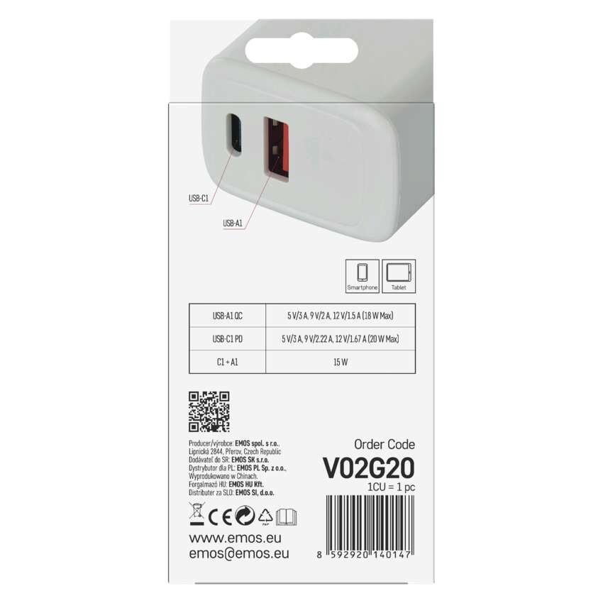 Univerzální USB adaptér GaN do sítě PD 20 W max.