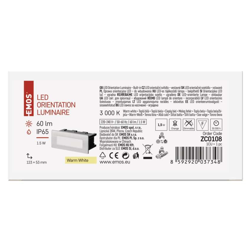 5 + 1 Orientacijsko LED svetilo AMAL, vgradna, kvadratna 1,5W WW IP65