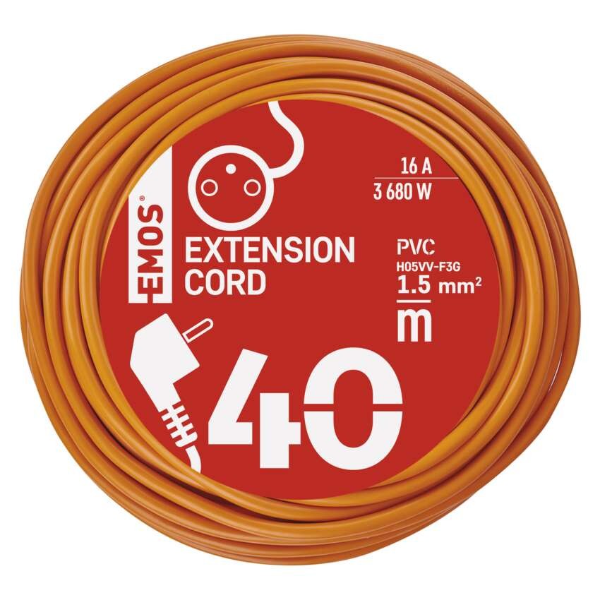 Prodlužovací kabel 40 m / 1 zásuvka / oranžový / PVC / 230 V / 1,5 mm2