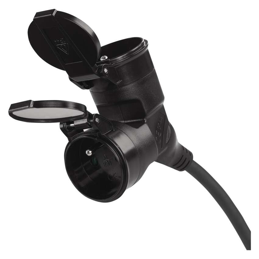 Przedłużacz ogrodowy 15 m / 2 gniazda / czarny / guma / 230 V / 1,5 mm2