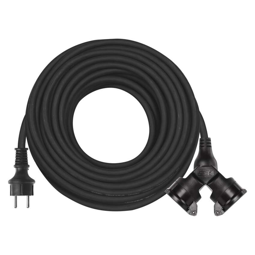 Przedłużacz ogrodowy 25 m / 2 gniazda / czarny / guma / 230 V / 1,5 mm2