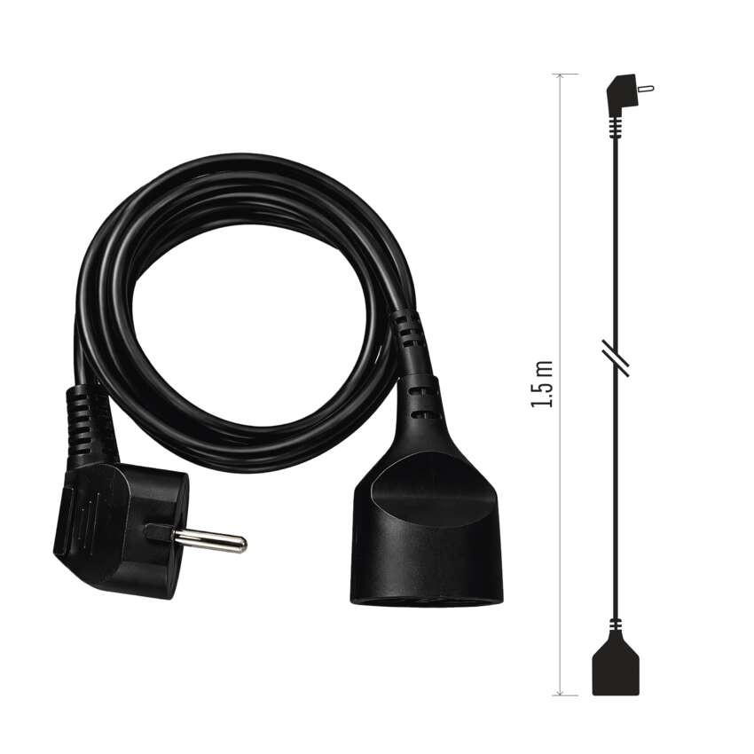 Prodlužovací kabel 1,5 m / 1 zásuvka / černý / PVC / 1 mm2