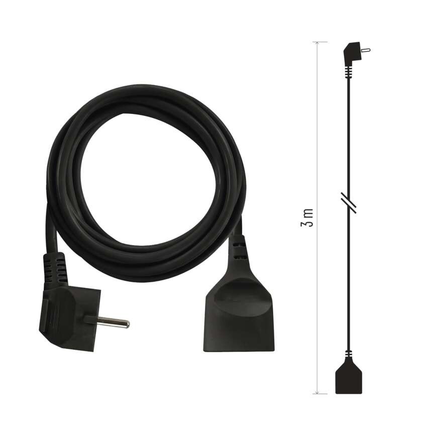 Prodlužovací kabel 3 m / 1 zásuvka / černý / PVC / 1,5 mm2