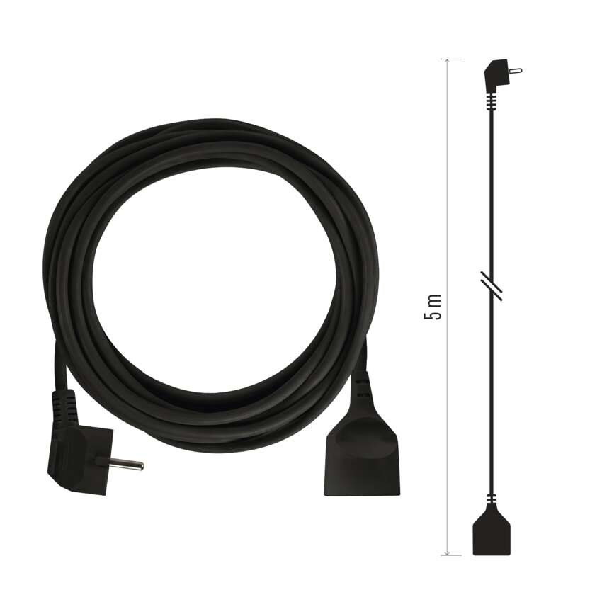 Prodlužovací kabel 5 m / 1 zásuvka / černý / PVC / 1,5 mm2