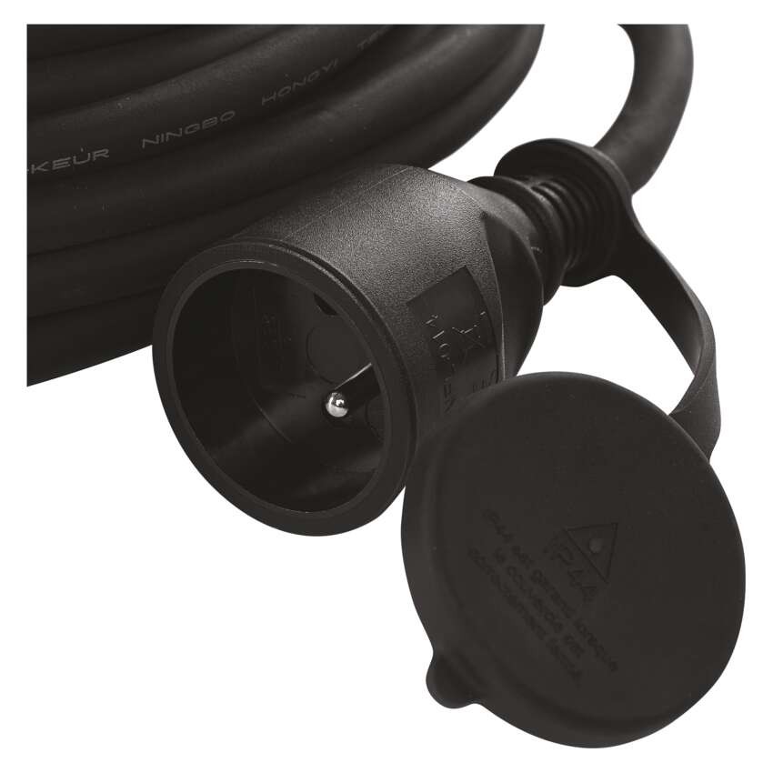 Vonkajší predlžovací kábel 5 m / 1 zásuvka / čierny / guma-neoprén / 230 V / 1,5 mm2