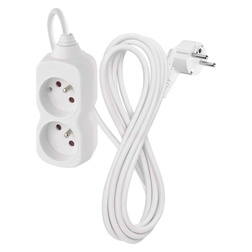 Prodlužovací kabel 3 m / 2 zásuvka / bílý / PVC / 1 mm2