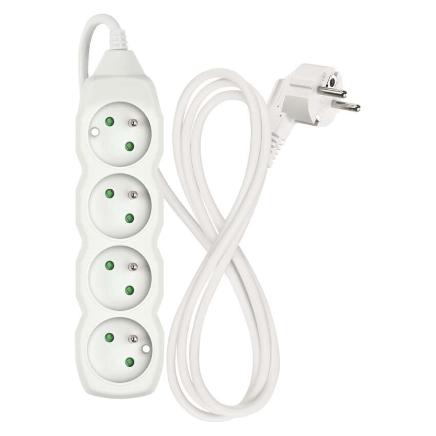 Prodlužovací kabel 1,5 m / 4 zásuvky / bílý / PVC / 1 mm2