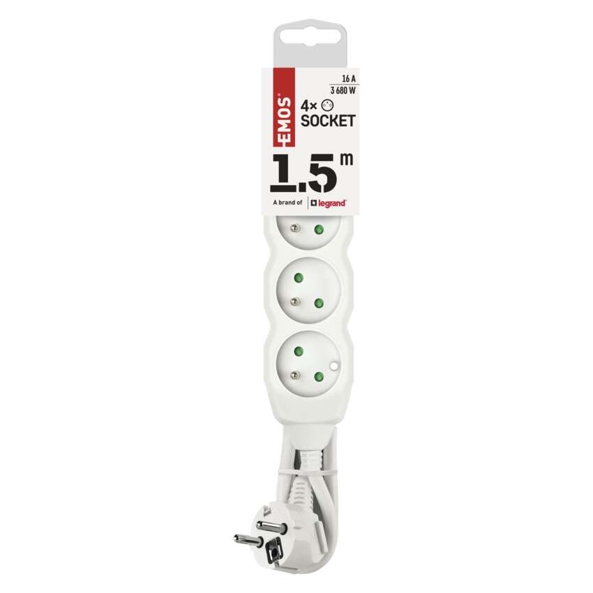 Prodlužovací kabel 1,5 m / 4 zásuvky / bílý / PVC / 1 mm2