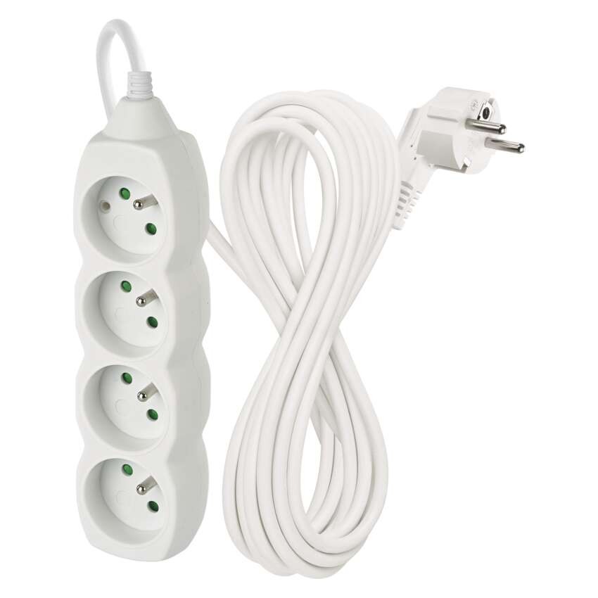 Predlžovací kábel 7 m / 4 zásuvky / biely / PVC / 1,5 mm2