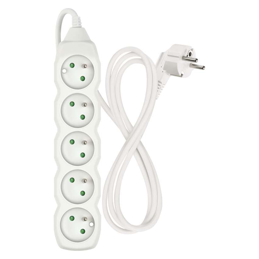 Przedłużacz 1,5 m / 5 gniazd / biały / PVC / 1 mm2