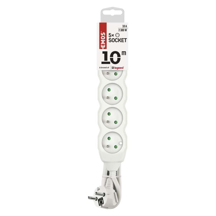Prodlužovací kabel 10 m / 5 zásuvek / bílý / PVC / 1 mm2