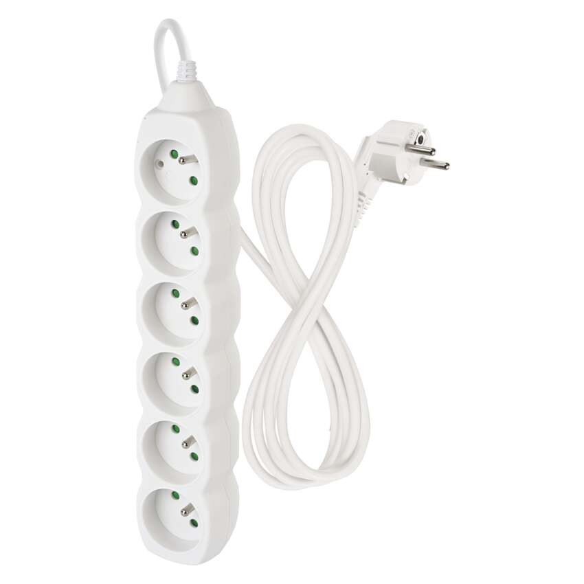 Predlžovací kábel 2 m / 6 zásuviek / biely / PVC / 1 mm2