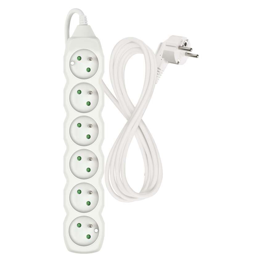 Predlžovací kábel 2 m / 6 zásuviek / biely / PVC / 1 mm2