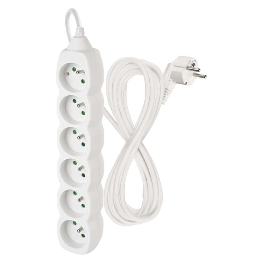 Prodlužovací kabel 5 m / 6 zásuvek / bílý / PVC / 1 mm2