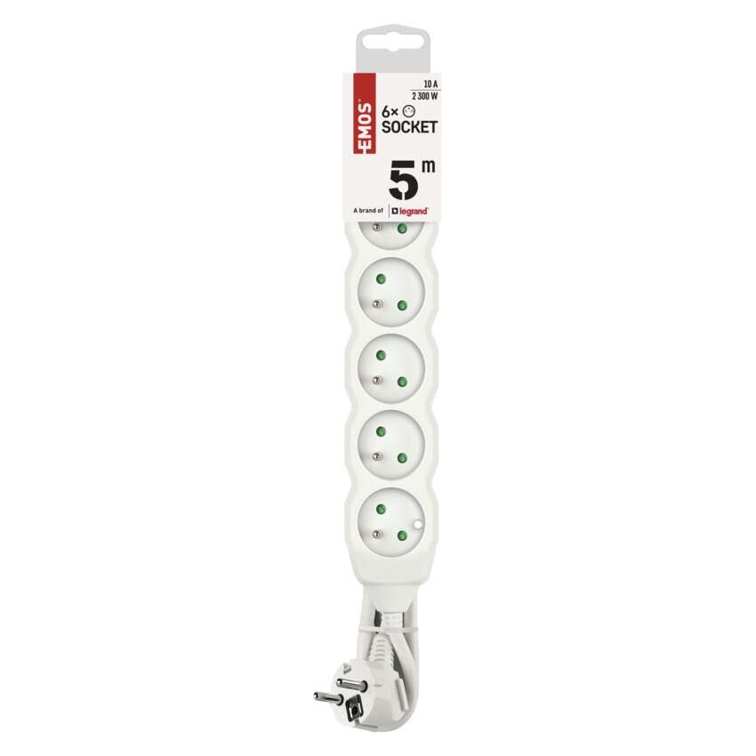 Prodlužovací kabel 5 m / 6 zásuvek / bílý / PVC / 1 mm2
