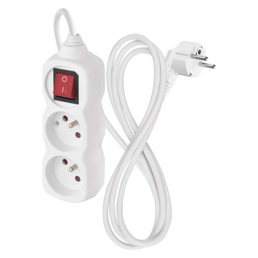 Przedłużacz 1,4 m / 2 gniazda / z wyłącznikiem / biały / PVC / 1 mm2