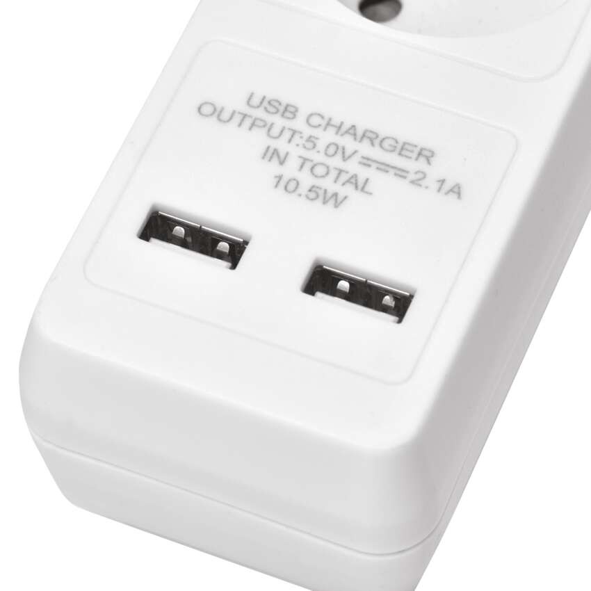 Prodlužovací kabel 2 m / 3 zásuvky / s vypínačem / bílý / PVC / s USB / 1,5 mm2