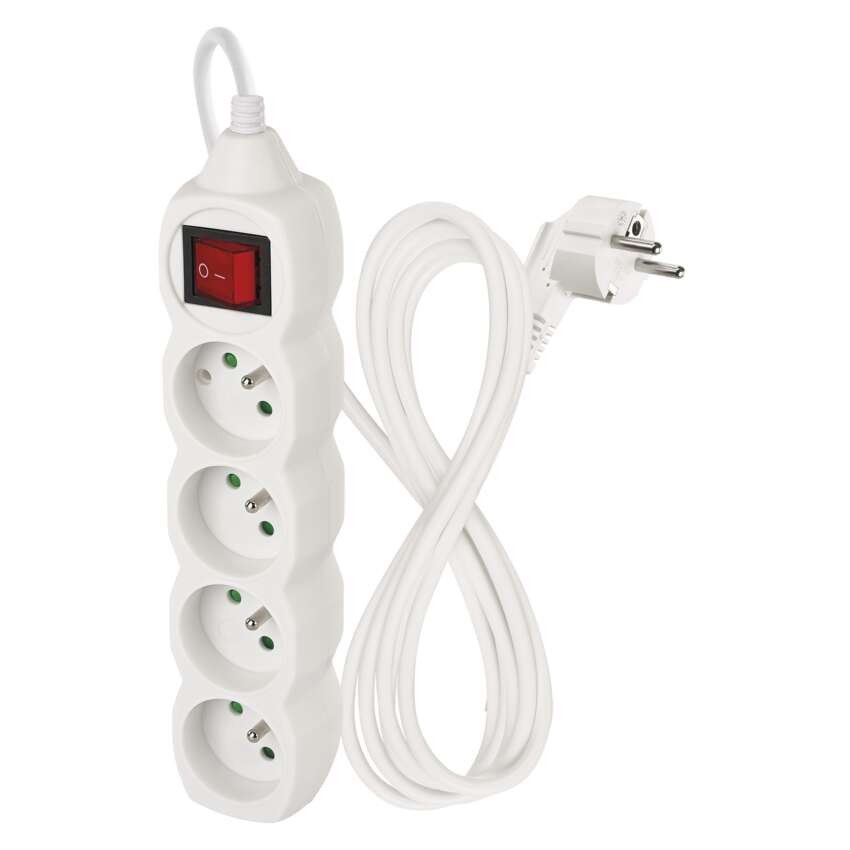 Przedłużacz 2 m / 4 gniazda / z wyłącznikiem / biały / PVC / 1 mm2