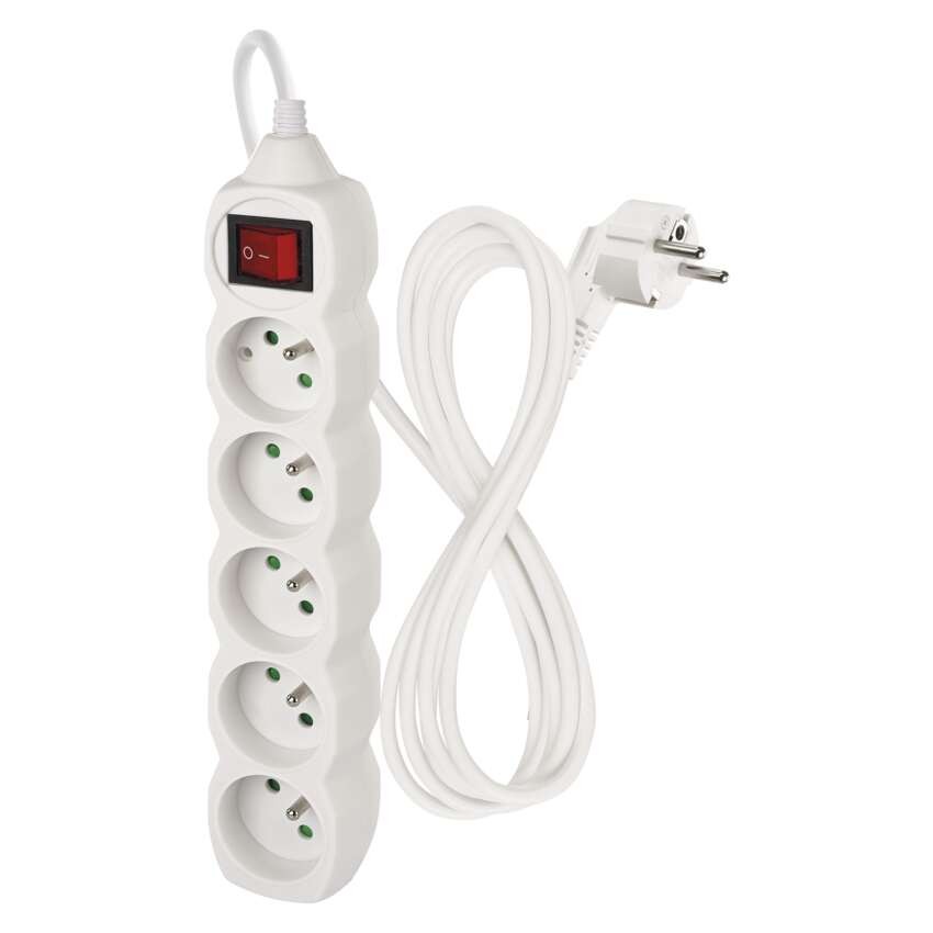Predlžovací kábel 2 m / 5 zásuviek / s vypínačom / biely / PVC / 1 mm2