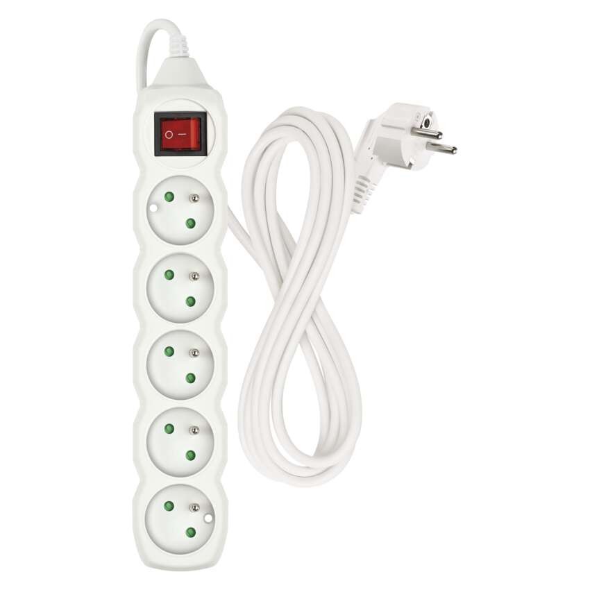 Prodlužovací kabel 3 m / 5 zásuvek / s vypínačem / bílý / PVC / 1 mm2