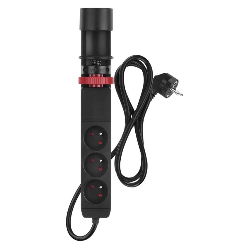 Przedłużacz 1,5 m/3 gniazda/przełącznik/uchwyt biurkowy/USB/czarny/PVC/1,5 mm2