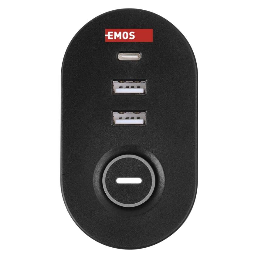 Przedłużacz 1,5 m/3 gniazda/przełącznik/uchwyt biurkowy/USB/czarny/PVC/1,5 mm2
