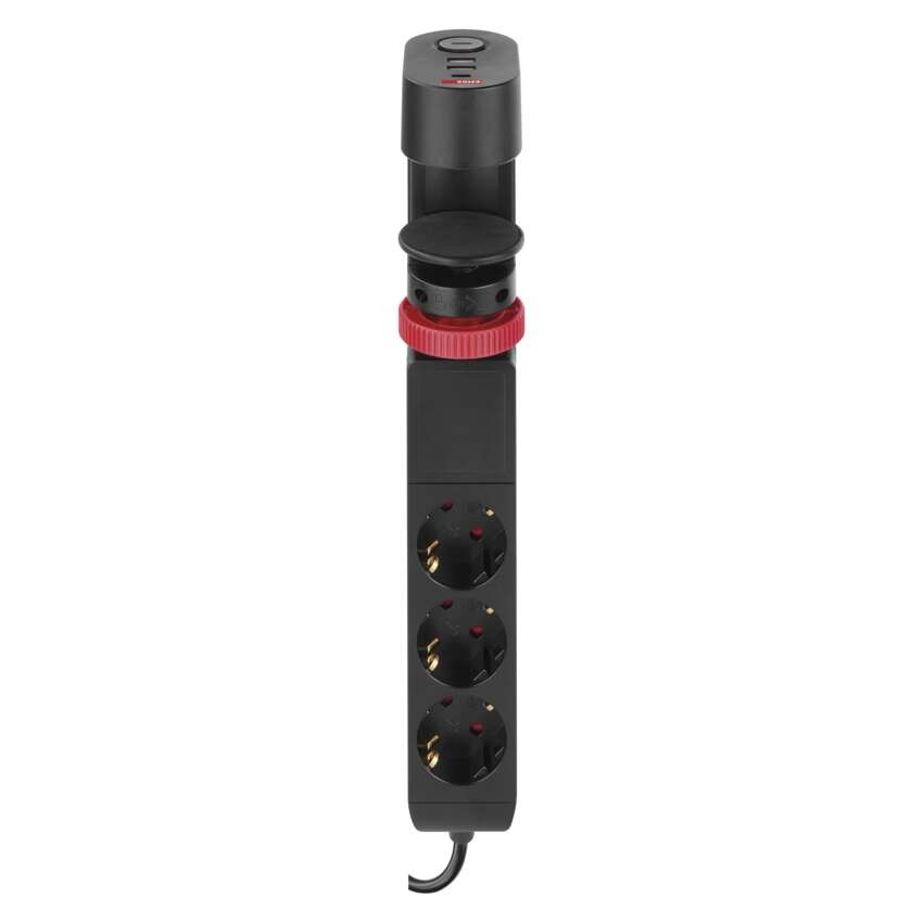 Verlängerungskabel 1,5m/3 Steckdosen/Schalter/Schreibtischmontage/USB/schwarz/PVC/1,5mm2 
