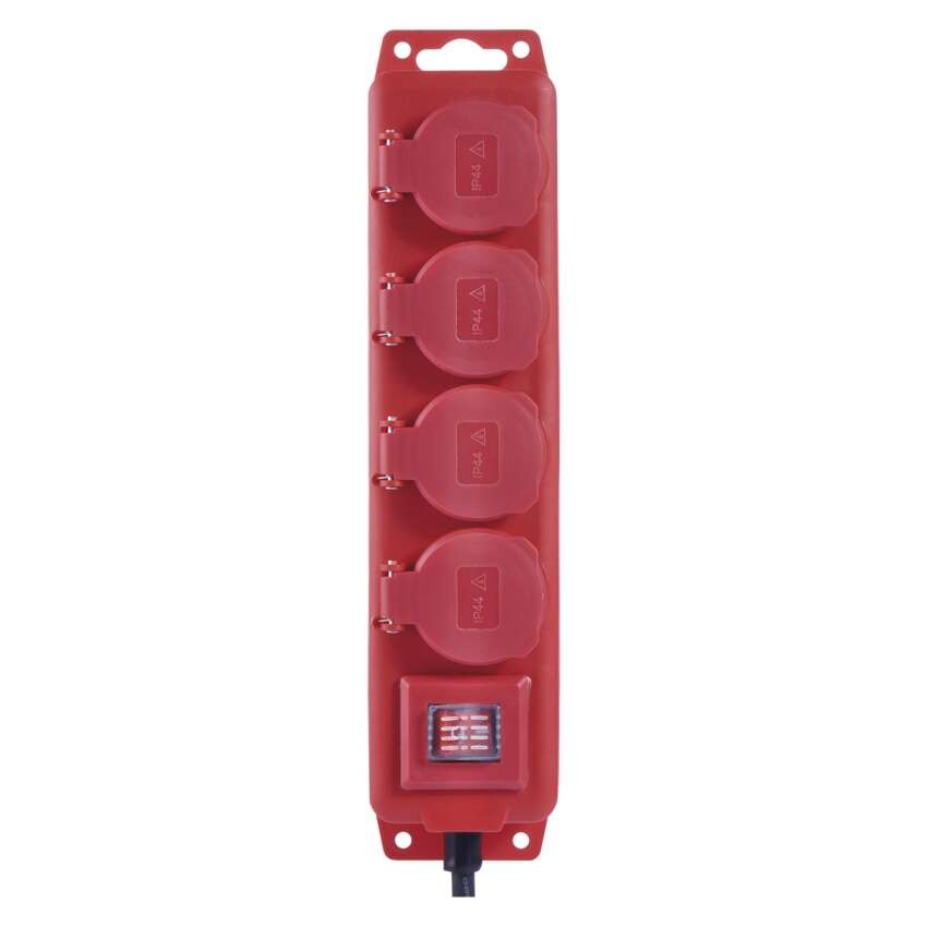 Predlžovací kábel 5 m / 4 zásuvky / s vypínačom / čierno-červený / guma-neoprén / 1,5 mm2