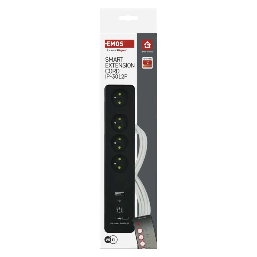 GoSmart Przedłużacz 2 m / 4 gniazda / z wyłącznikiem / z USB / biało-czarny / PVC / 1,5mm2