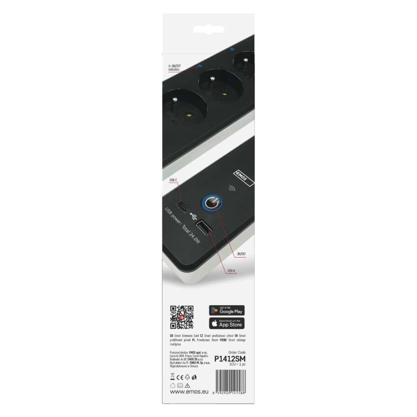 GoSmart Przedłużacz 2 m / 4 gniazda / z wyłącznikiem / z USB / biało-czarny / PVC / 1,5mm2