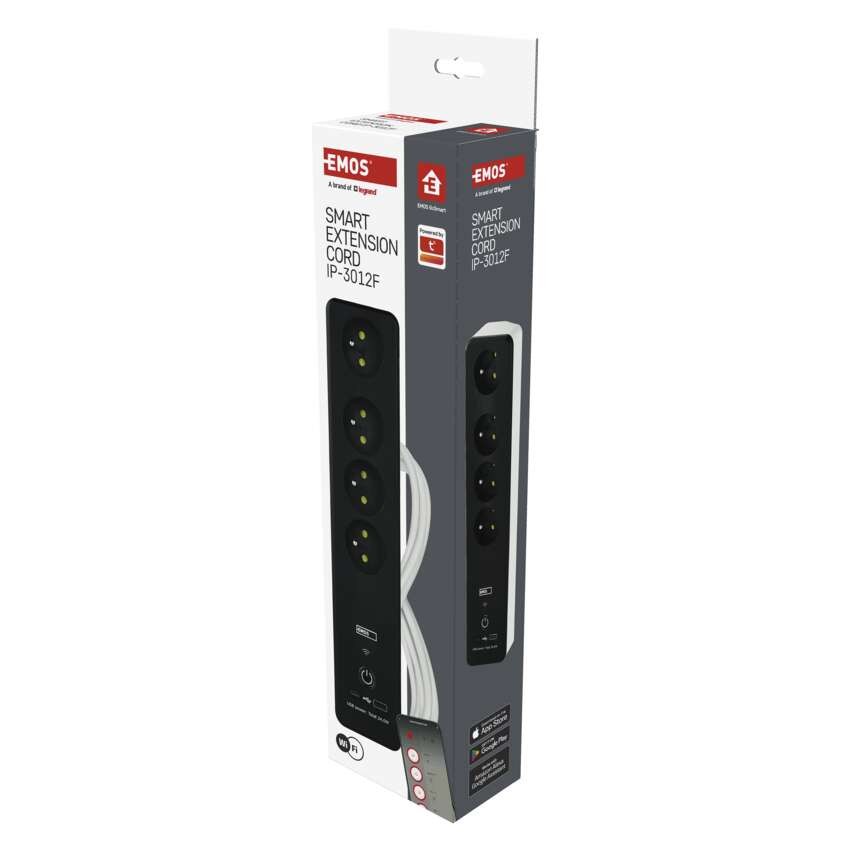 GoSmart Przedłużacz 2 m / 4 gniazda / z wyłącznikiem / z USB / biało-czarny / PVC / 1,5mm2