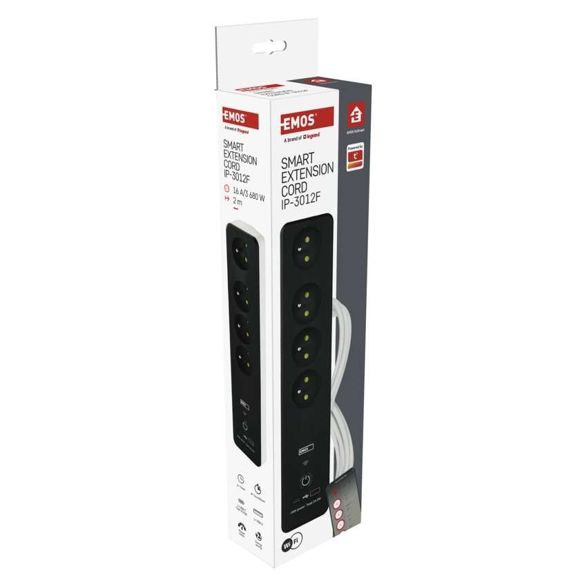 GoSmart Przedłużacz 2 m / 4 gniazda / z wyłącznikiem / z USB / biało-czarny / PVC / 1,5mm2