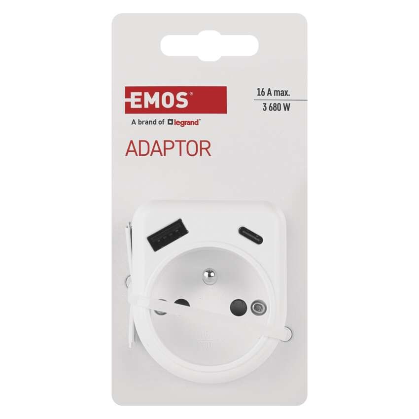Rozbočovací zásuvka 1×, 1×USB-A+1×USB-C, bílá