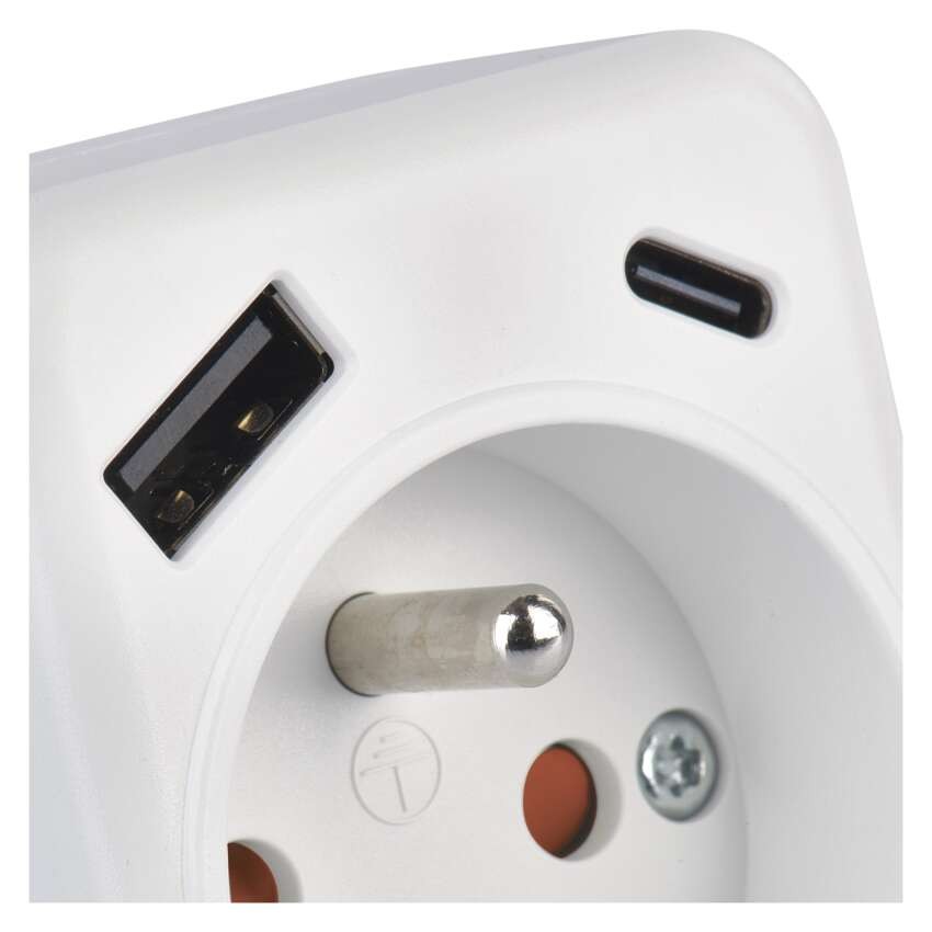 Rozbočovací zásuvka 1×, 1×USB-A+1×USB-C, bílá