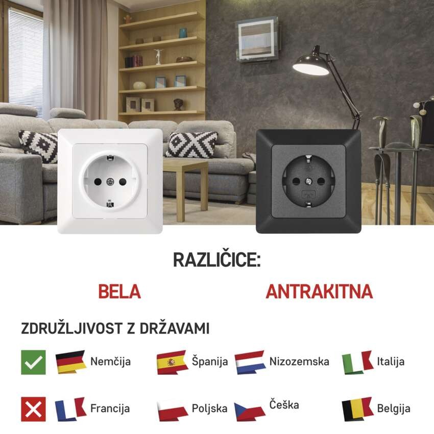 Vtičnica Schuko antracit