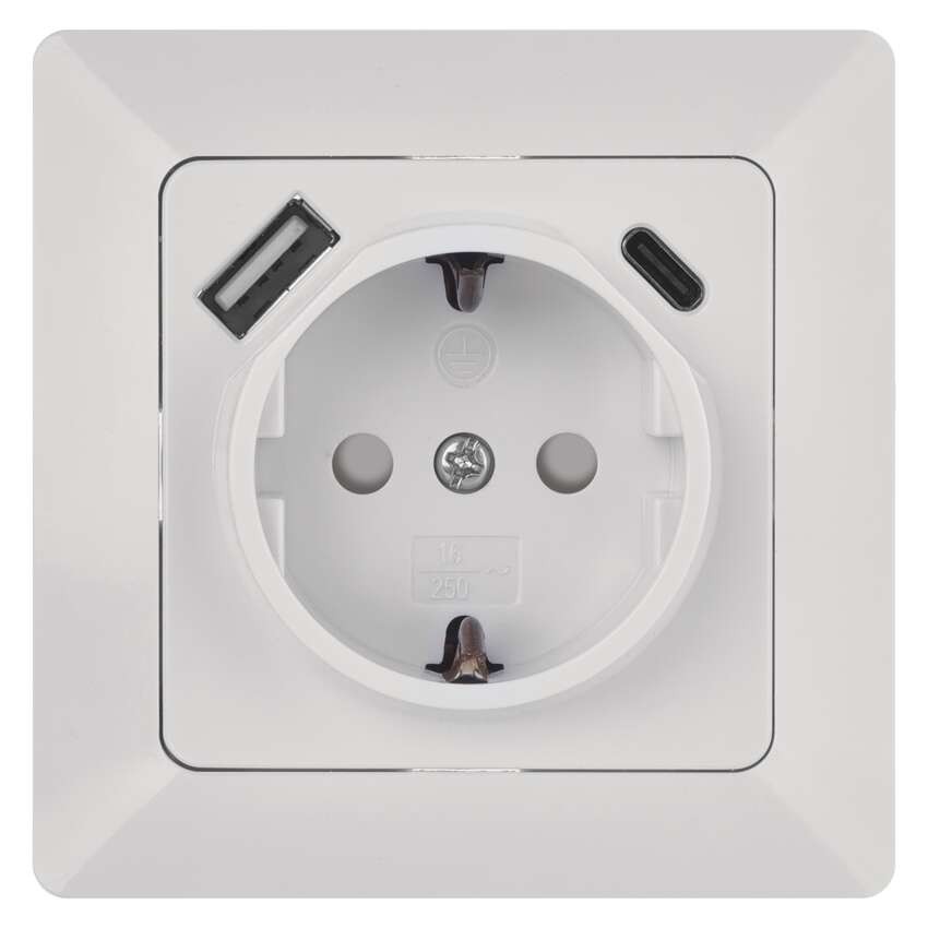 Lizdas su USB-A+C 2,1 A maks., baltas 
