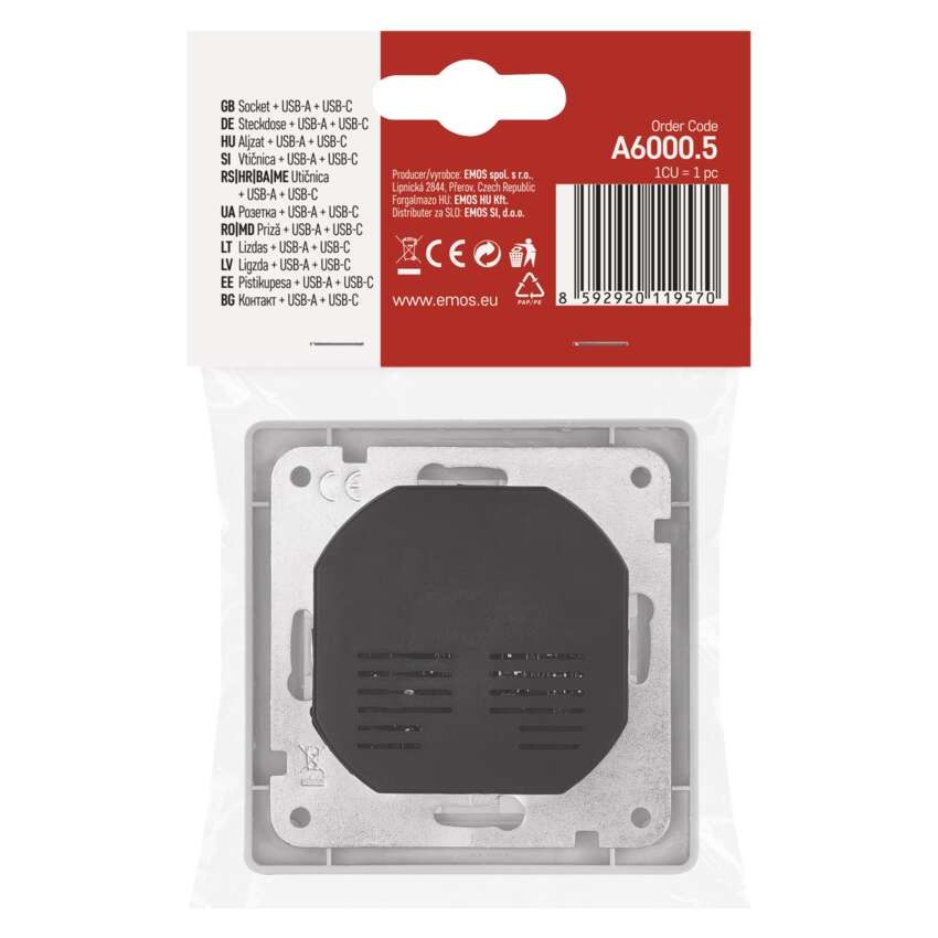 Lizdas su USB-A+C 2,1 A maks., baltas 