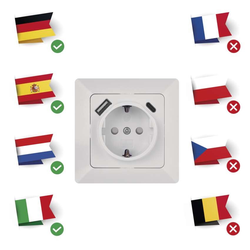 Lizdas su USB-A+C 2,1 A maks., baltas 